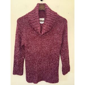 Pink Rose Marled Knit Cowl Neck Sweater Burgundy Magenta Size L Cozy Chunky